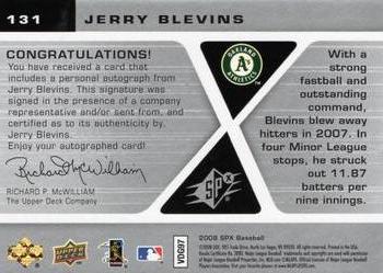 2008 SPx - Rookie Signatures Silver #131 Jerry Blevins Back