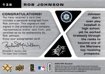 2008 SPx - Rookie Signatures Silver #138 Rob Johnson Back