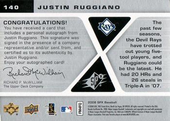 2008 SPx - Rookie Signatures Silver #140 Justin Ruggiano Back