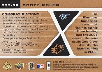 2008 SPx - Superstar Signatures #SSS-SR Scott Rolen Back