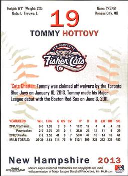 2013 Grandstand New Hampshire Fisher Cats #11 Tommy Hottovy Back
