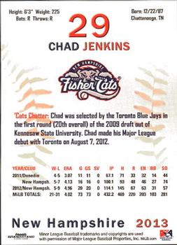 2013 Grandstand New Hampshire Fisher Cats #12 Chad Jenkins Back