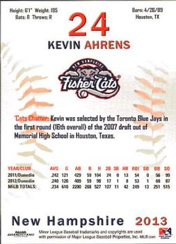 2013 Grandstand New Hampshire Fisher Cats #1 Kevin Ahrens Back