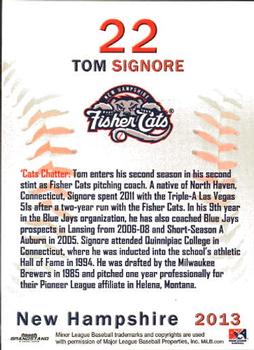 2013 Grandstand New Hampshire Fisher Cats #24 Tom Signore Back