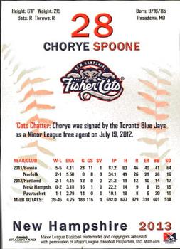 2013 Grandstand New Hampshire Fisher Cats #25 Chorye Spoone Back