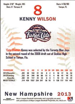2013 Grandstand New Hampshire Fisher Cats #31 Kenny Wilson Back