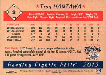 2013 Grandstand Reading Fightin Phils #NNO Troy Hanzawa Back