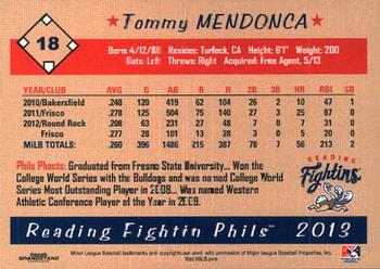2013 Grandstand Reading Fightin Phils #NNO Tommy Mendonca Back