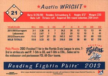 2013 Grandstand Reading Fightin Phils #NNO Austin Wright Back