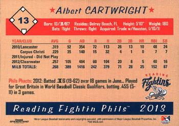 2013 Grandstand Reading Fightin Phils #NNO Albert Cartwright Back