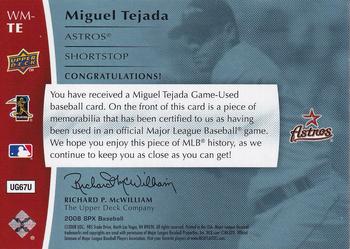 2008 SPx - Winning Materials Baseball 99 #WM-TE Miguel Tejada Back