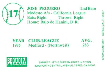 1986 Chong Modesto A's #17 Jose Peguero Back