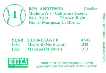 1986 Chong Modesto A's #1 Roy Anderson Back