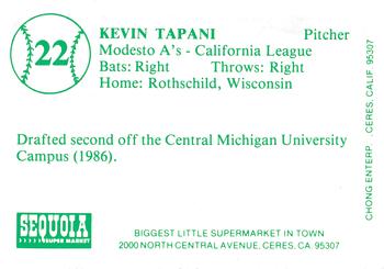 1986 Chong Modesto A's #22 Kevin Tapani Back