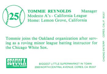1986 Chong Modesto A's #25 Tommie Reynolds Back
