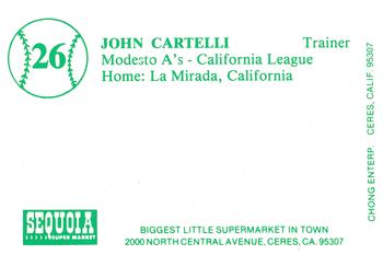 1986 Chong Modesto A's #26 John Cartelli Back