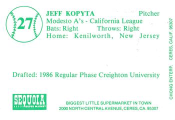1986 Chong Modesto A's #27 Jeff Kopyta Back