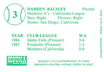1986 Chong Modesto A's #3 Darren Balsley Back