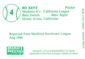 1986 Chong Modesto A's #4 Bo Kent Back