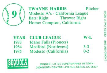 1986 Chong Modesto A's #9 Twayne Harris Back