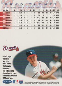 1996 Fleer Atlanta Braves #3 Brad Clontz Back