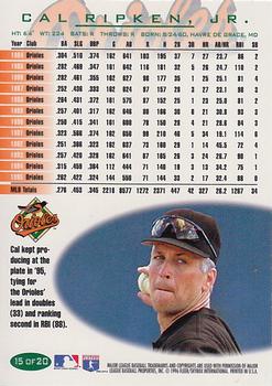 1996 Fleer Baltimore Orioles #15 Cal Ripken, Jr. Back