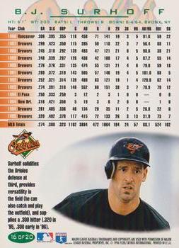 1996 Fleer Baltimore Orioles #16 B.J. Surhoff Back