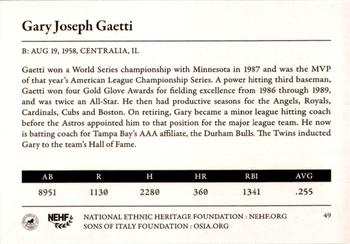2010 NEHF Sons of Italy #49 Gary Gaetti Back