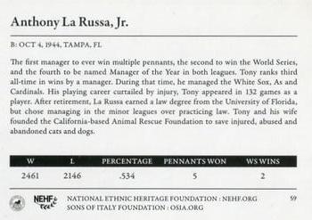 2010 NEHF Sons of Italy #59 Tony Larussa Back