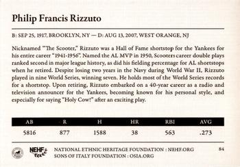 2010 NEHF Sons of Italy #84 Phil Rizzuto Back