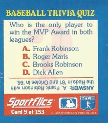1990 Sportflics - Magic Motion Trivia Cards #9 Most Valuable Players Back