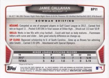 2013 Bowman - Prospects Hometown #BP11 Jamie Callahan Back