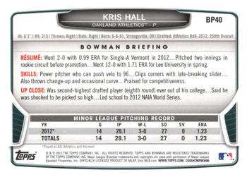 2013 Bowman - Prospects Hometown #BP40 Kris Hall Back