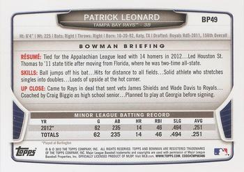 2013 Bowman - Prospects Hometown #BP49 Patrick Leonard Back