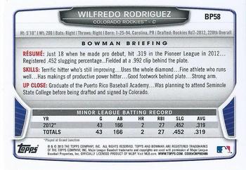 2013 Bowman - Prospects Hometown #BP58 Wilfredo Rodriguez Back