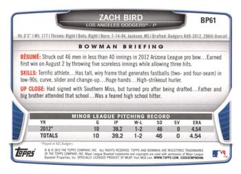 2013 Bowman - Prospects Hometown #BP61 Zach Bird Back