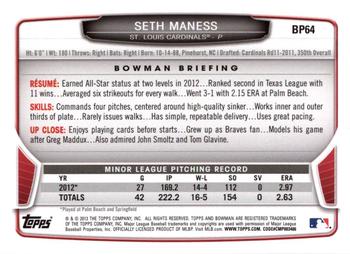 2013 Bowman - Prospects Hometown #BP64 Seth Maness Back