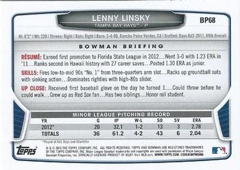 2013 Bowman - Prospects Hometown #BP68 Lenny Linsky Back
