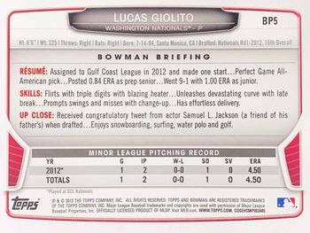 2013 Bowman - Prospects Purple #BP5 Lucas Giolito Back