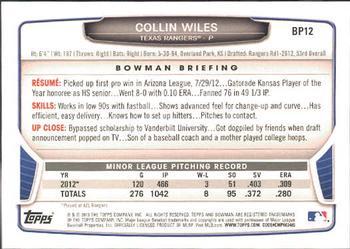 2013 Bowman - Prospects Purple #BP12 Collin Wiles Back
