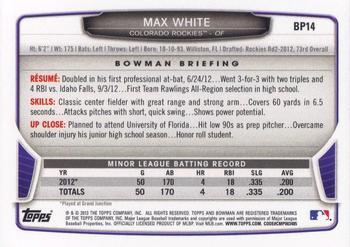 2013 Bowman - Prospects Purple #BP14 Max White Back
