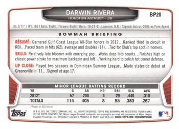 2013 Bowman - Prospects Purple #BP20 Darwin Rivera Back