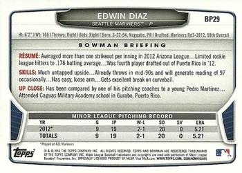 2013 Bowman - Prospects Purple #BP29 Edwin Diaz Back