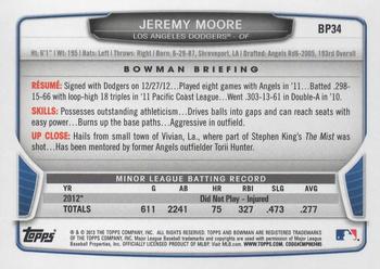 2013 Bowman - Prospects Purple #BP34 Jeremy Moore Back