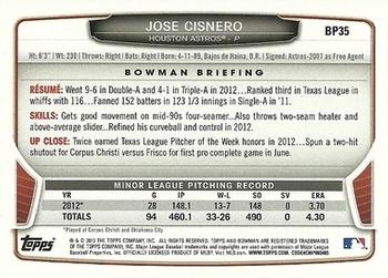 2013 Bowman - Prospects Purple #BP35 Jose Cisnero Back