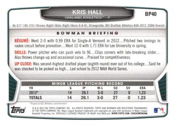 2013 Bowman - Prospects Purple #BP40 Kris Hall Back