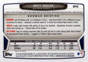 2013 Bowman - Prospects Purple #BP42 Matt Wisler Back