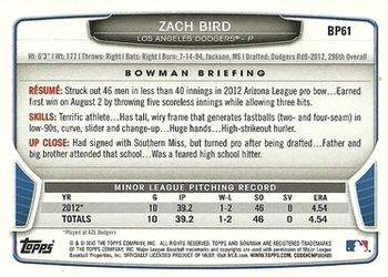 2013 Bowman - Prospects Purple #BP61 Zach Bird Back