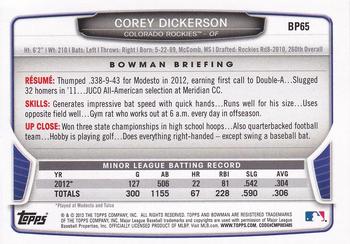 2013 Bowman - Prospects Purple #BP65 Corey Dickerson Back