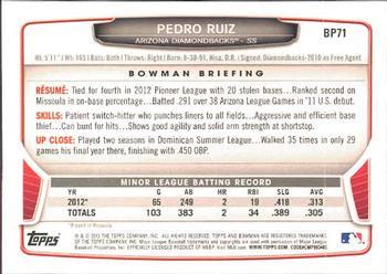 2013 Bowman - Prospects Purple #BP71 Pedro Ruiz Back